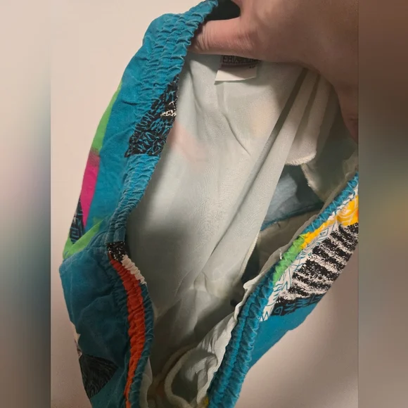 80s 90s Retro Vintage Colorful Geometric Patterned Swim Trunk Shorts - Picture 7 of 7